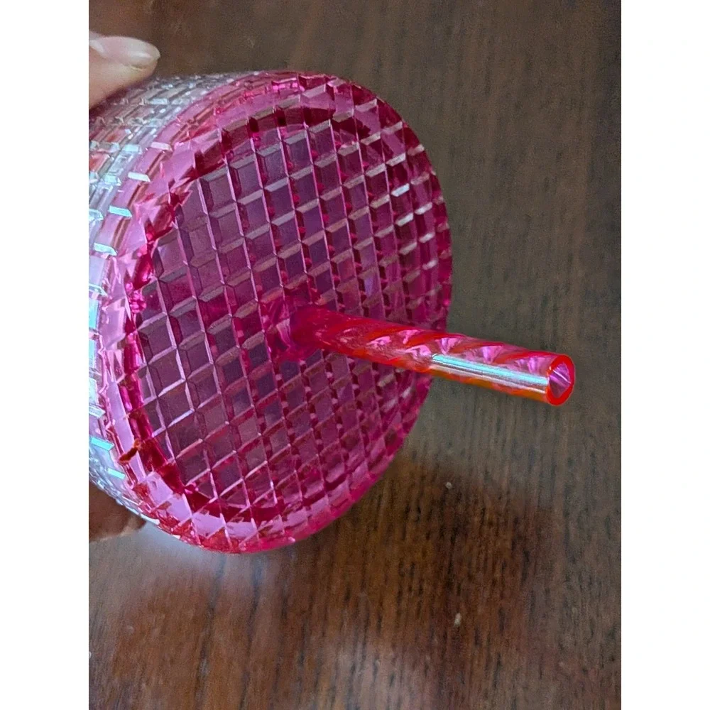 Starbucks 2023 Grid Bubblegum Gradient Pink Silver Iridescent Tumbler Cup 24 oz‎